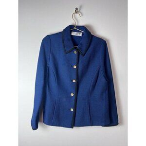 St. John Black Blue Chevron Blazer Jacket Vintage 2000s